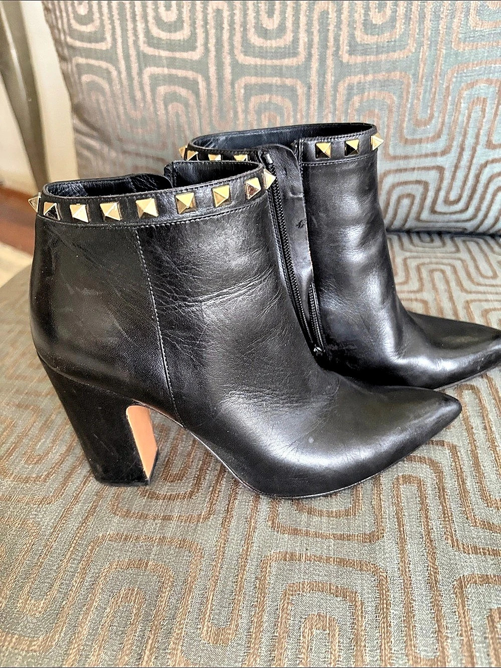 Valentino Studded Black Heeled Ankle Boots EU 38